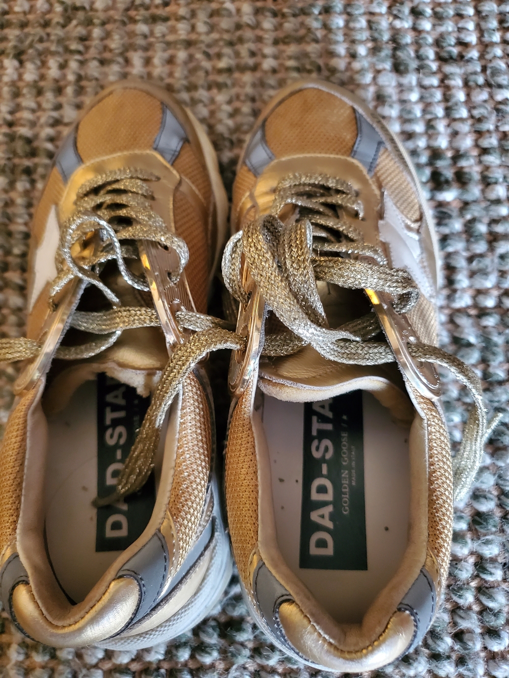 Golden Goose Gold and White Running Dad-Star Sneakers - Picture 4 of 8